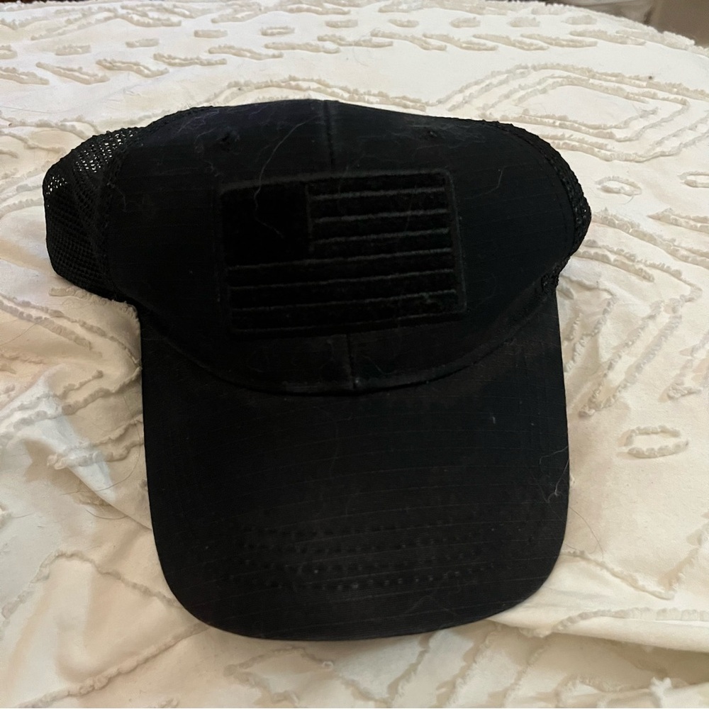 Black Snap Back Trucker Hat with Black American Flag - One Sizs Fits Most